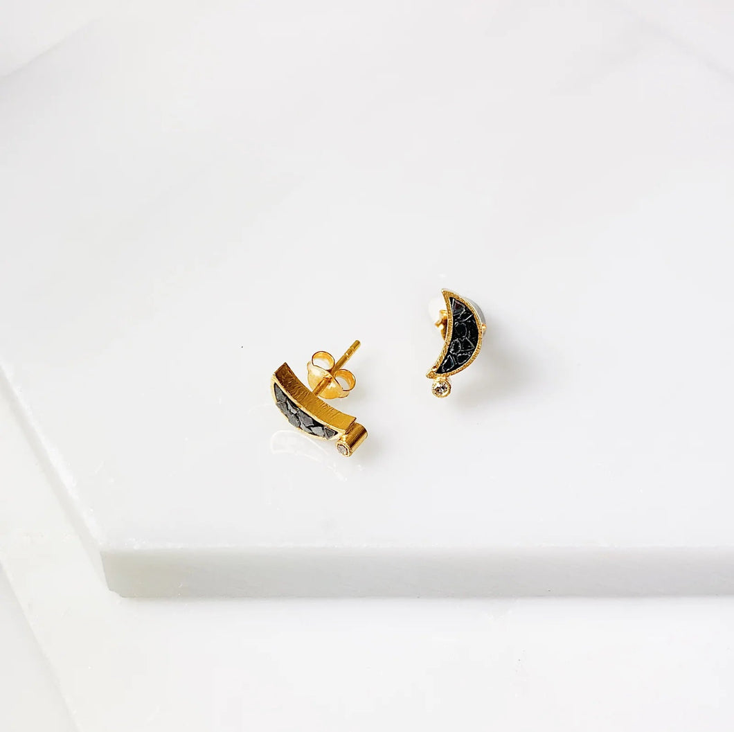 Crescent Black Diamond Stud Earrings - Saratoga Botanicals, LLC