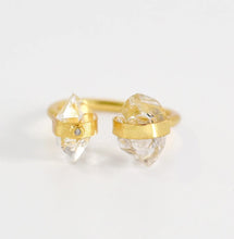 Load image into Gallery viewer, Double Herkimer Diamond with Diamond Open Ring - Saratoga Botanicals, LLC
