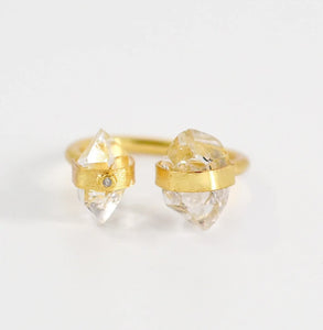 Double Herkimer Diamond with Diamond Open Ring - Saratoga Botanicals, LLC