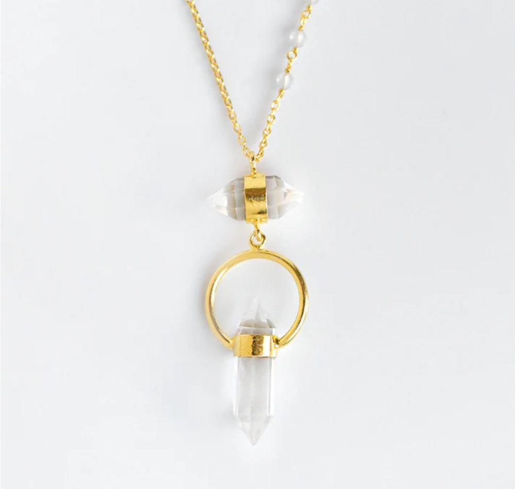 Double Prismatic Quartz Gemstone Necklace - Saratoga Botanicals, LLC