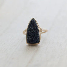 Load image into Gallery viewer, Druzy Triangle Ring Black Bohemian Cocktail - 14k Gold Fill size 6 - Saratoga Botanicals, LLC
