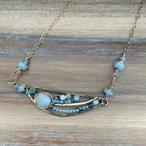 Faceted Aquamarine + Moonstone Necklace - Saratoga Botanicals, LLC