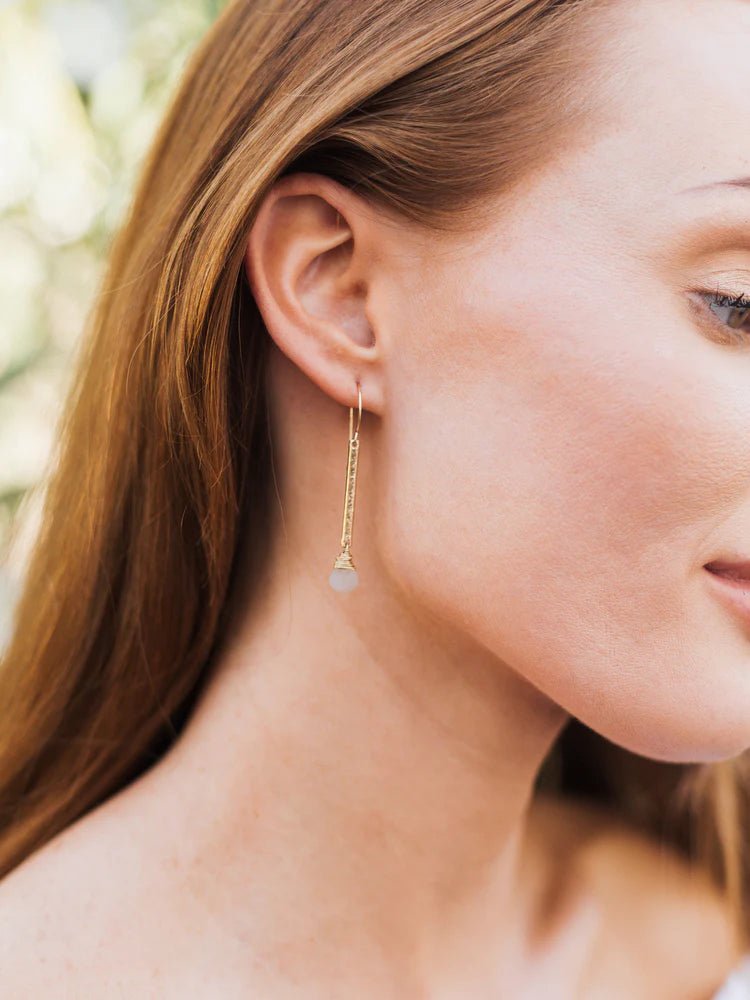 Moonstone Bar Earrings - 14 Gold Fill - Saratoga Botanicals, LLC