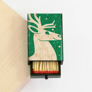 Reindeer Green Holiday Winter Christmas Wooden Matchbox - Saratoga Botanicals, LLC